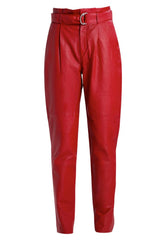 Women's Slim Fit Ankle Length Red Leather Pants WP18