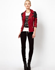 Women’s Red and Black Multi Color Leather Jacket WJ023