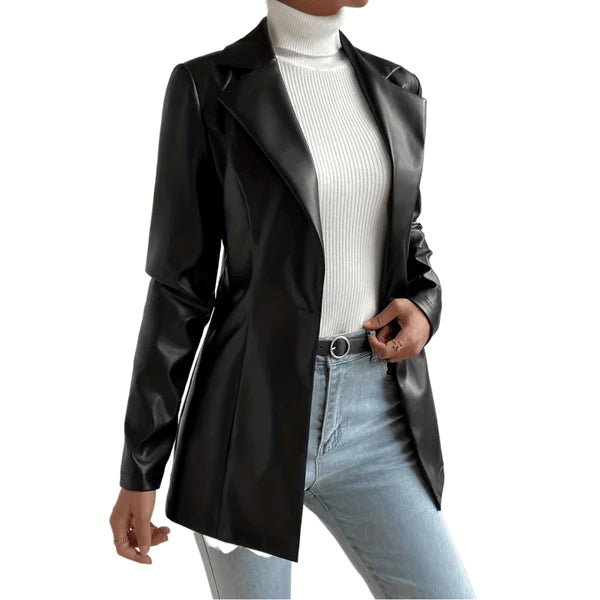 Women’s Sleek Black Lambskin Leather Blazer WB11