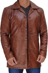 Men’s Brown Lambskin Leather Mid Length Coat MC24