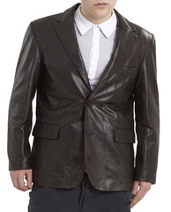 Men's TWO BUTTON Black Leather Blazer TB016 - Travel Hide