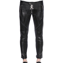 Men's Slim Fit Cropped Leather Zipper Pants MP17