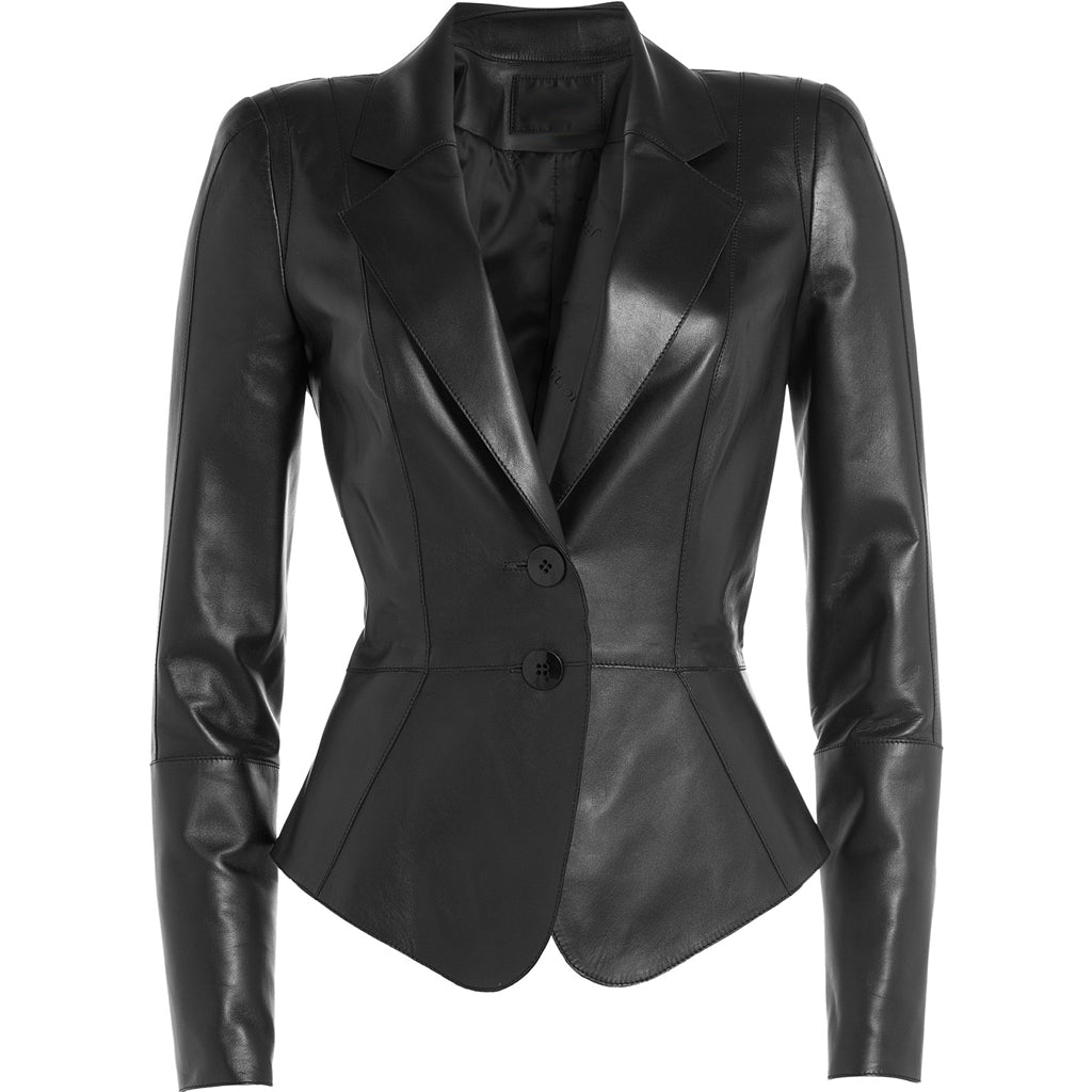 Women's Chic Two Button Slim Fit Leather Blazer WB06