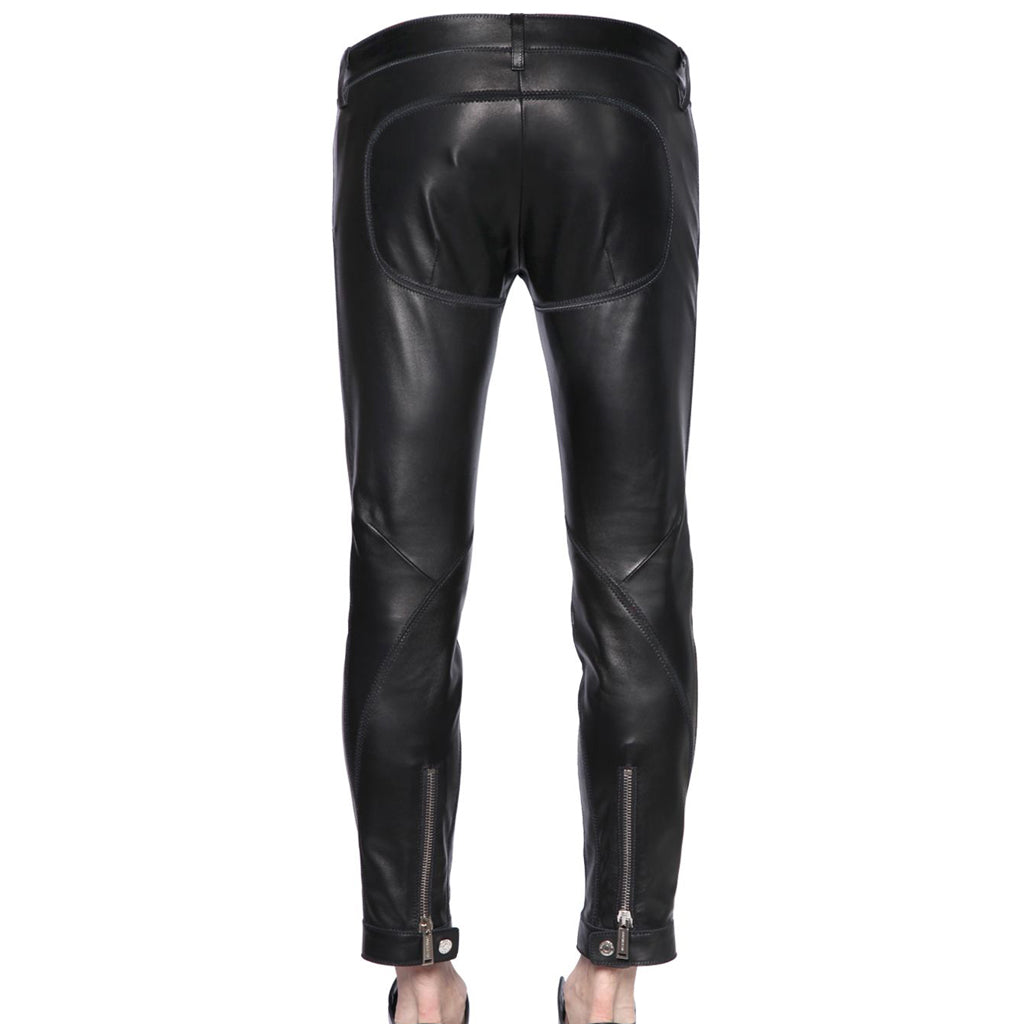 Men's Slim Fit Cropped Leather Zipper Pants MP17