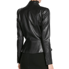 Women's Chic Two Button Slim Fit Leather Blazer WB06