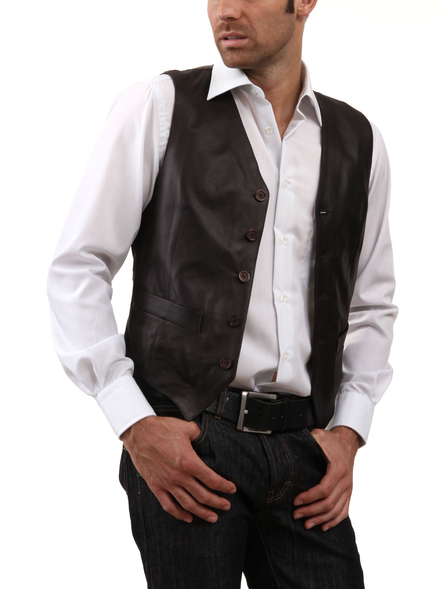 Men's Sleek Slim Fit Genuine Leather Vest MV03