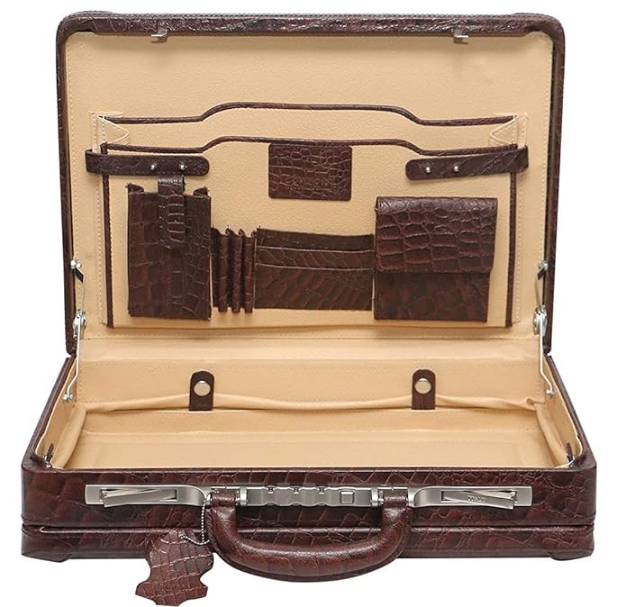 Leather Briefcase with Expandable Design and Security Number Lock