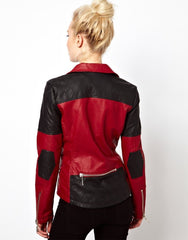 Women’s Red and Black Multi Color Leather Jacket WJ023