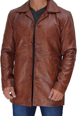 Men’s Brown Lambskin Leather Mid Length Coat MC24