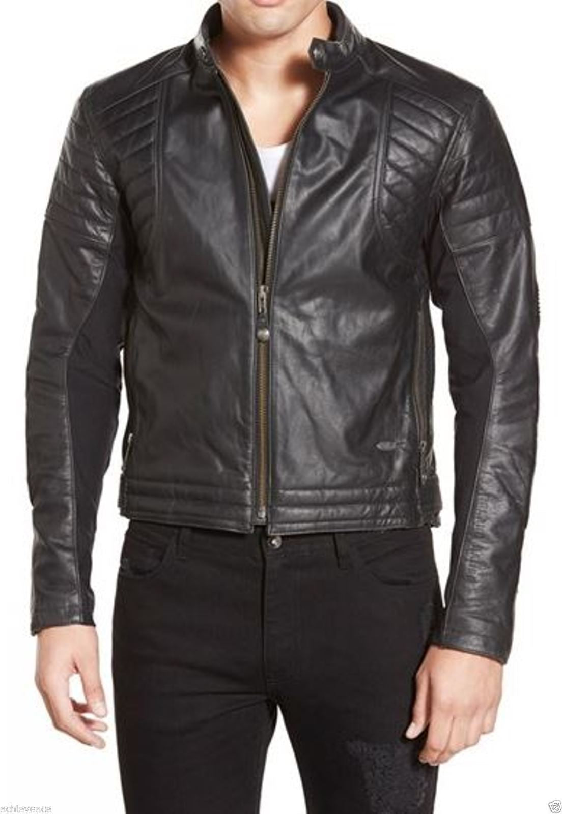 Men's Quilted Leather Motorcycle Jacket MJ042