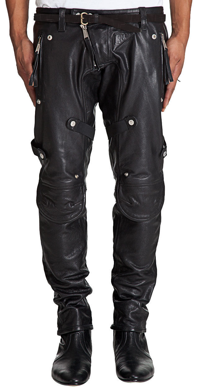 Men's Black Leather Pants with Sleek Zipper Detailing MP27