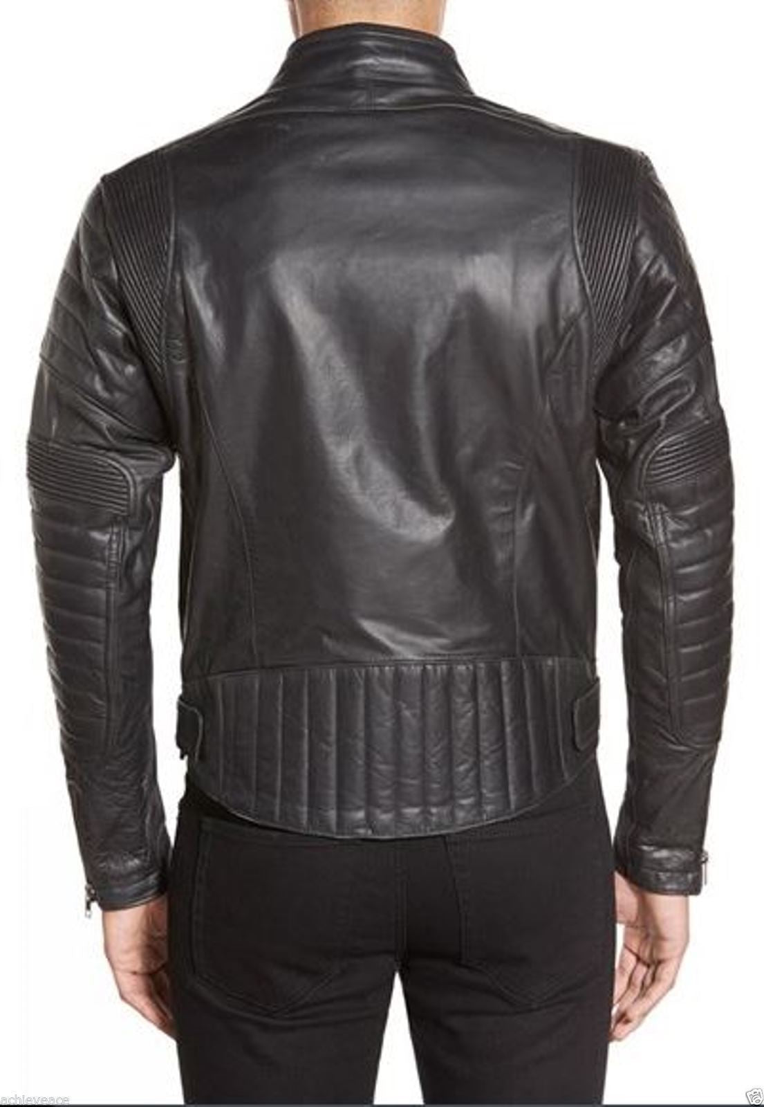 Men's Quilted Leather Motorcycle Jacket MJ042