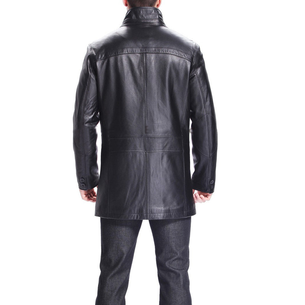 Men's Leather Long Coat with Zipper Pockets MC17