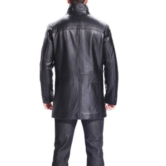 Men's Leather Long Coat with Zipper Pockets MC17