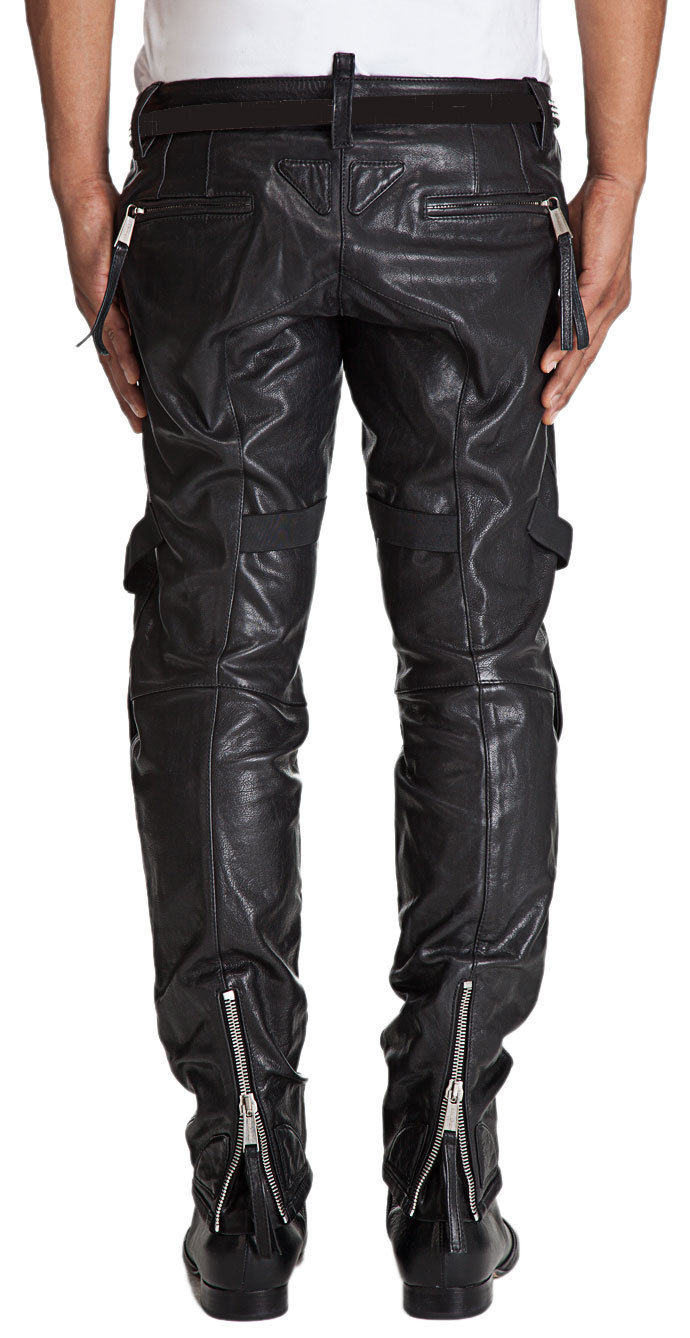 Men's Black Leather Pants with Sleek Zipper Detailing MP27