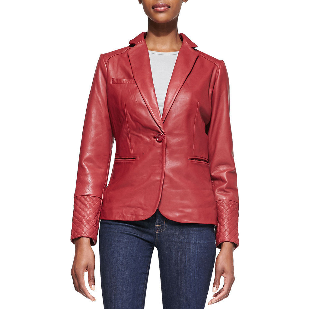 Women's Chic Red Quilted Leather Blazer WB04