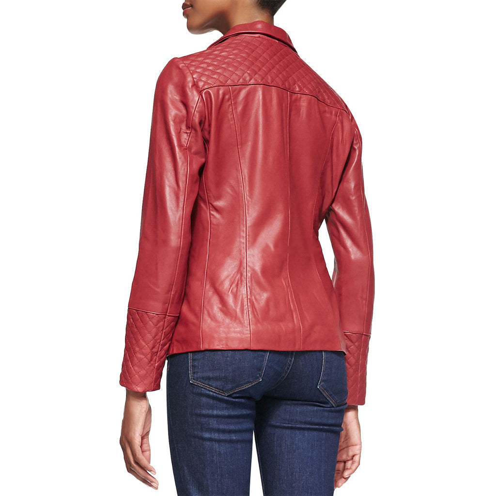 Women's Chic Red Quilted Leather Blazer WB04