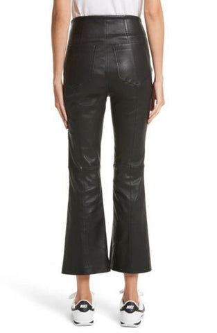 Women's Black Leather Capri Pants with Lace WP10