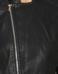 Women's Black Zipper Leather Motorcycle Jacket WJ058