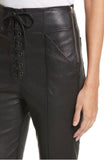 Women's Black Leather Capri Pants with Lace WP10