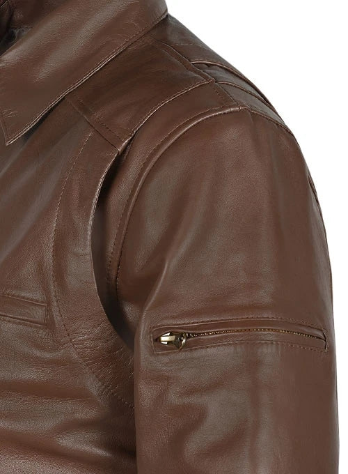 Men's Brown Genuine Leather Bomber Jacket MZ03