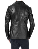 Men's TWO BUTTON Black Leather Blazer TB017 - Travel Hide
