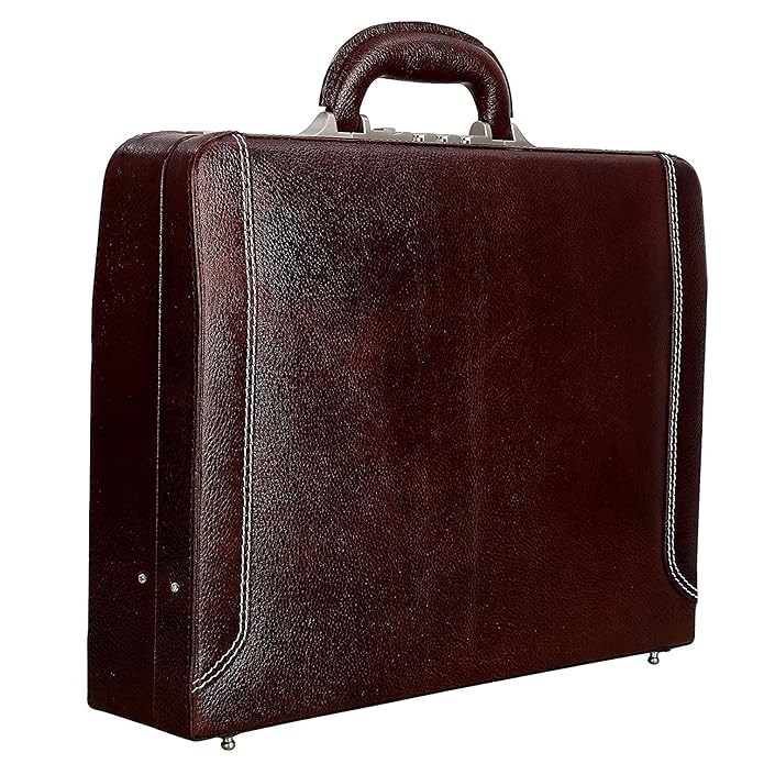 Leather Briefcase with Expandable Design and Security Number Lock