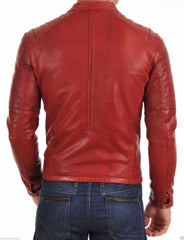 Men's Red Leather Motorcycle Jacket MJ044