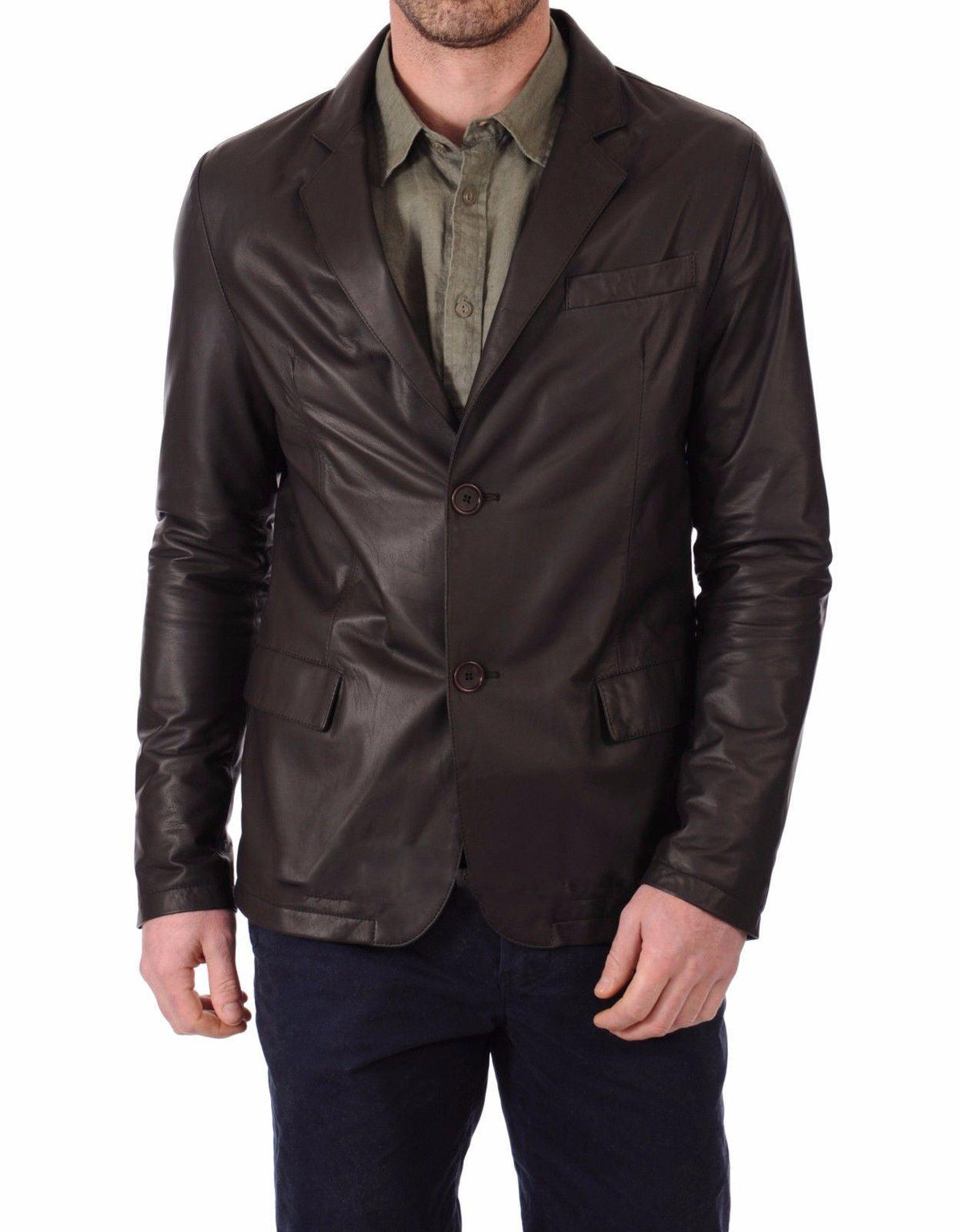 Men's TWO BUTTON Dark Brown Leather Blazer TB018 - Travel Hide