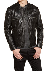 Men's Quilted Leather Motorcycle Jacket MJ043