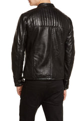 Men's Quilted Leather Motorcycle Jacket MJ043