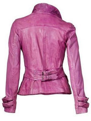 Women's Pink Leather FOUR Button Closure Jacket WJ041