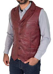 Men's Slim Fit Burgundy Leather Vest MV10