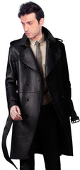 Men's Genuine Leather Knee Length Trench Coat MC02