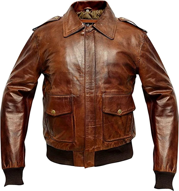 Men’s Vintage Brown Leather Bomber Jacket MG12