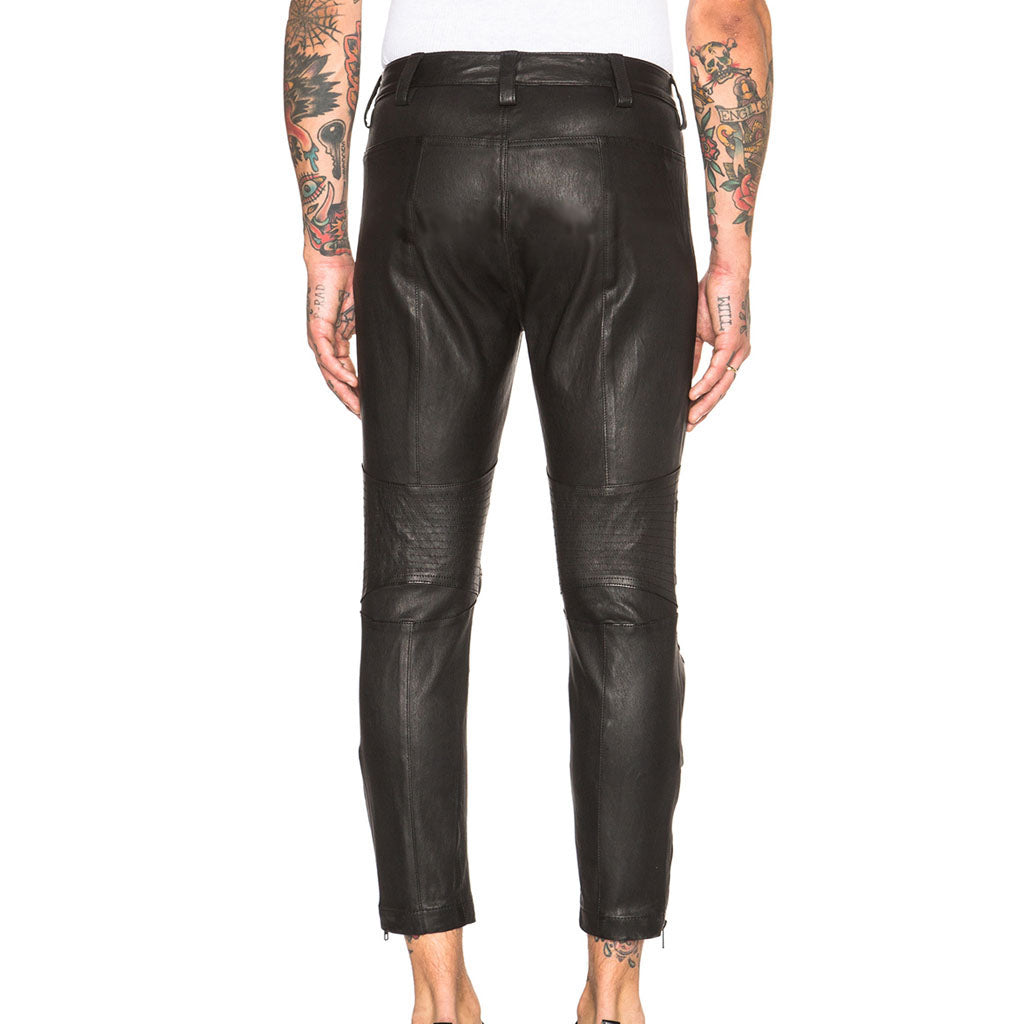 Men's Slim Fit Zippered Cropped Leather Pants MP13