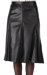 Women's Knee Length Black Leather Godet Skirt WS19