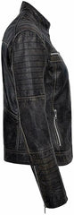 Women's Vintage Distressed Black Leather Biker Jacket WD01