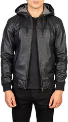 Men’s Lambskin Leather Hooded Bomber Jacket MZ13