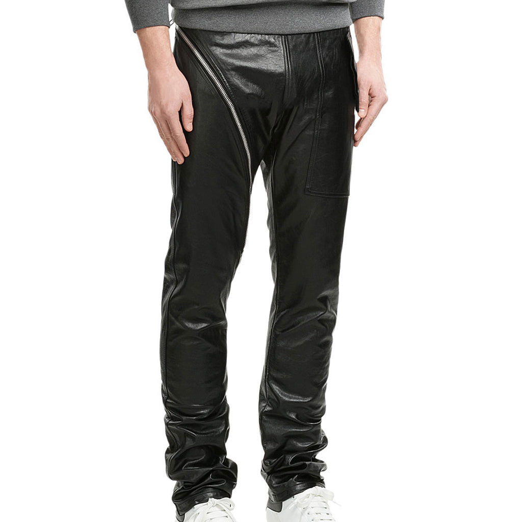 Men's Asymmetrical Zipper Genuine Leather Pants MP18