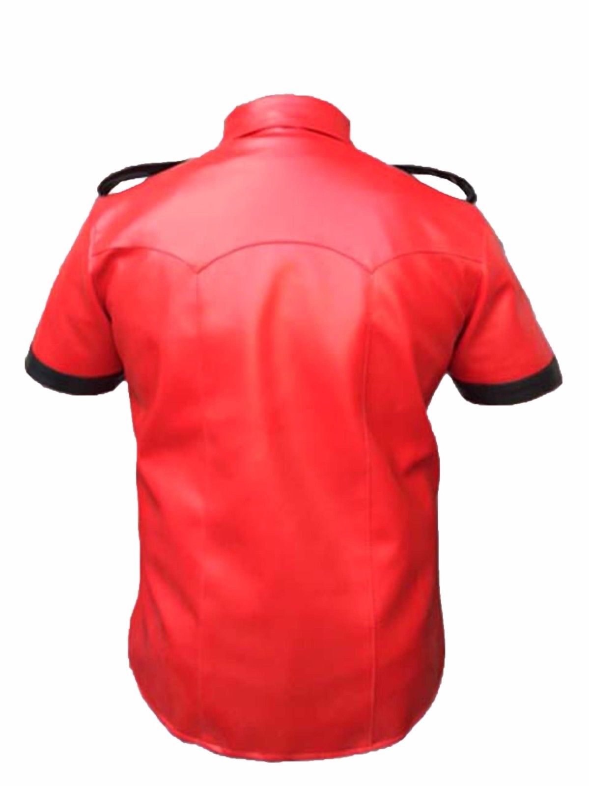 Men's Red Short Sleeve Leather Shirt MS24