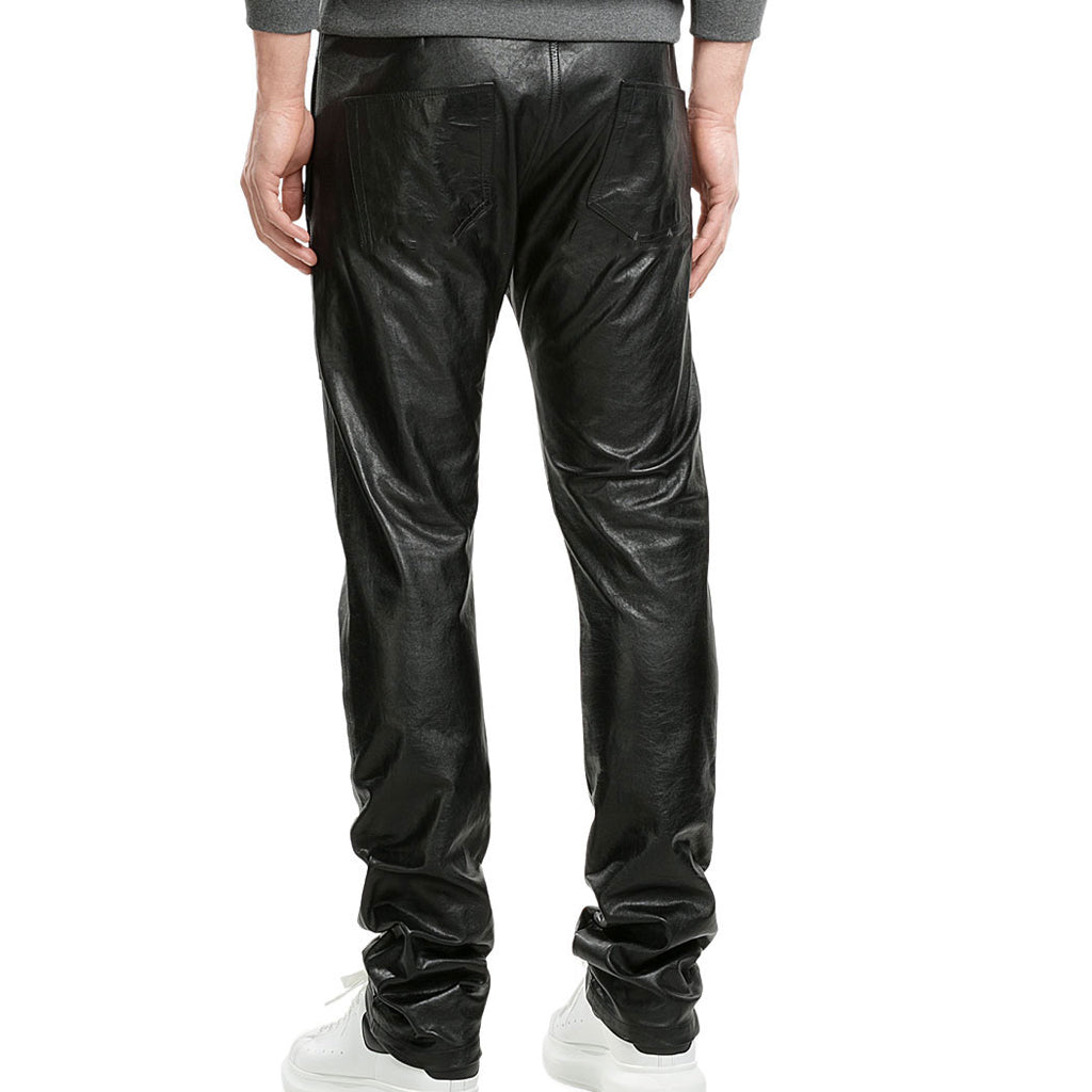 Men's Asymmetrical Zipper Genuine Leather Pants MP18