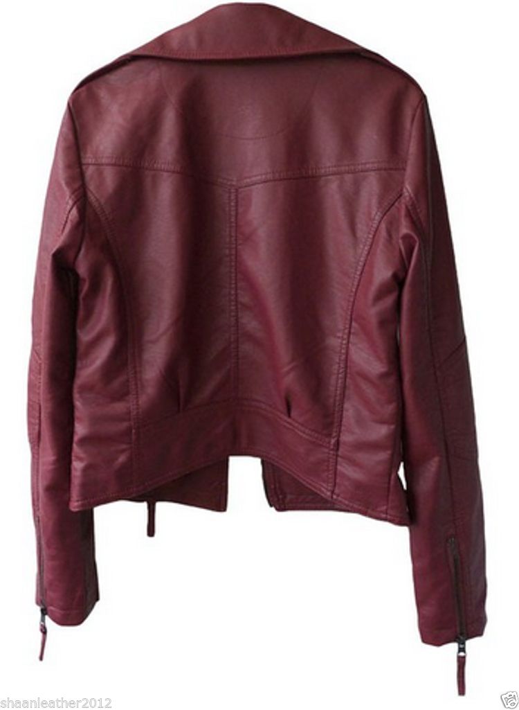 Women's Sleek Maroon Leather Jacket WJ043