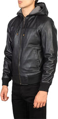 Men’s Lambskin Leather Hooded Bomber Jacket MZ13