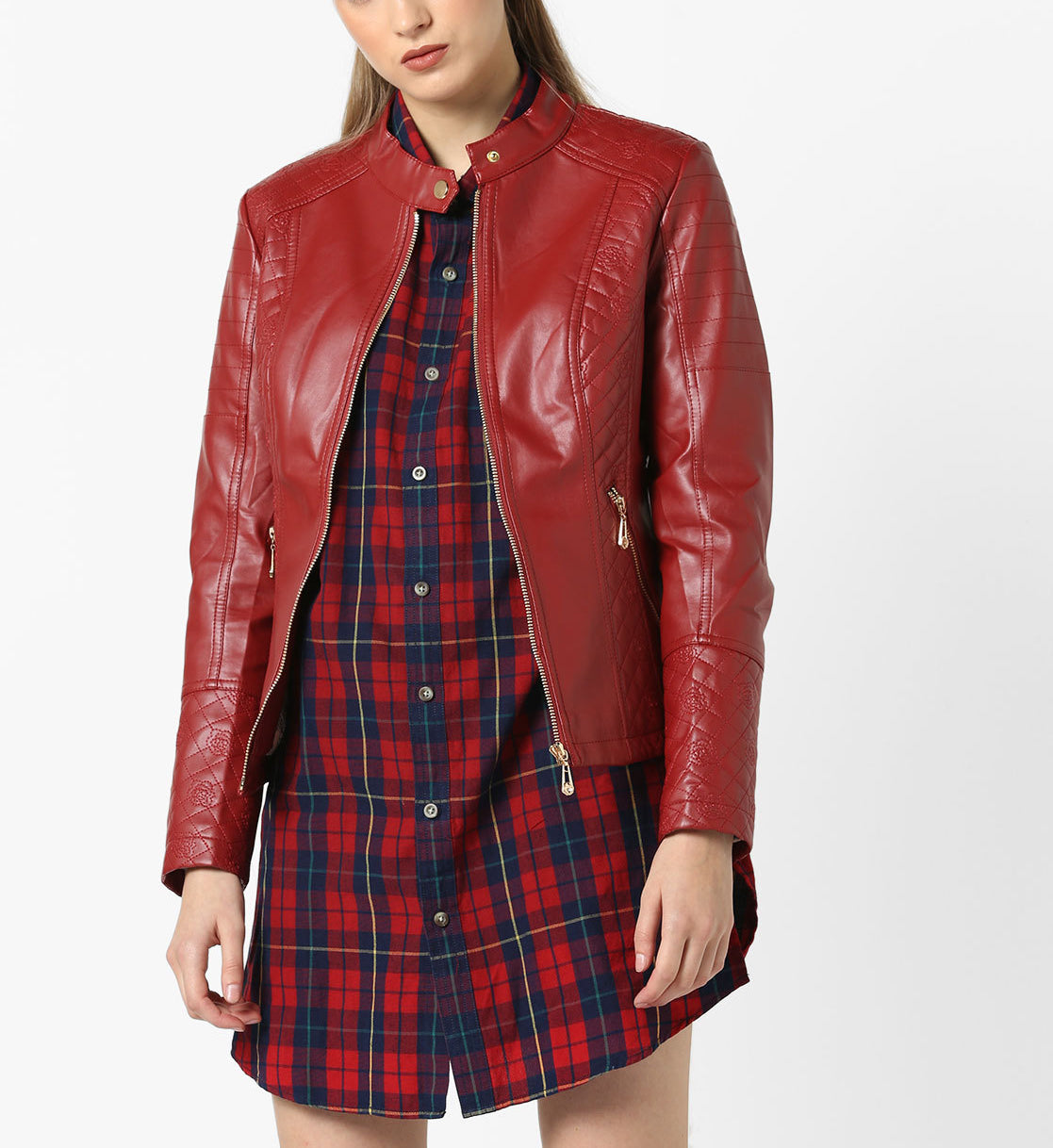 Women's Stylish Red Leather Jacket WJ056