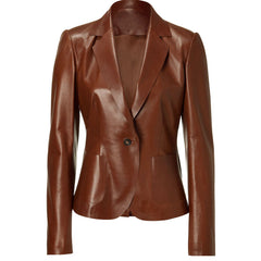 Women's Elegant Brown One Button Leather Blazer WB07