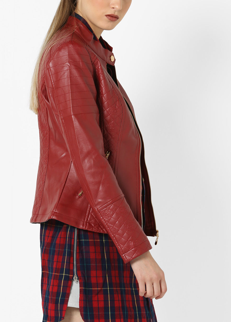 Women's Stylish Red Leather Jacket WJ056