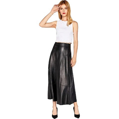 Women’s Lambskin Leather A-Line Midi Skirt WS39