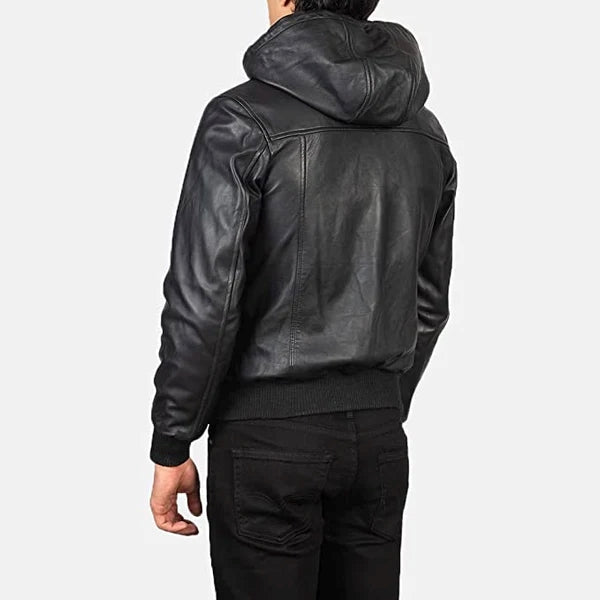 Men’s Lambskin Leather Hooded Bomber Jacket MZ13