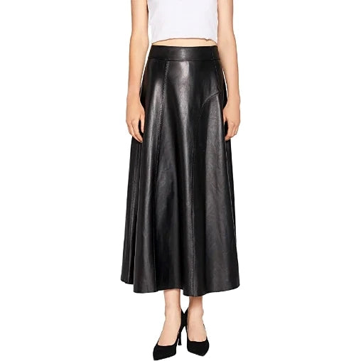 Women’s Lambskin Leather A-Line Midi Skirt WS39